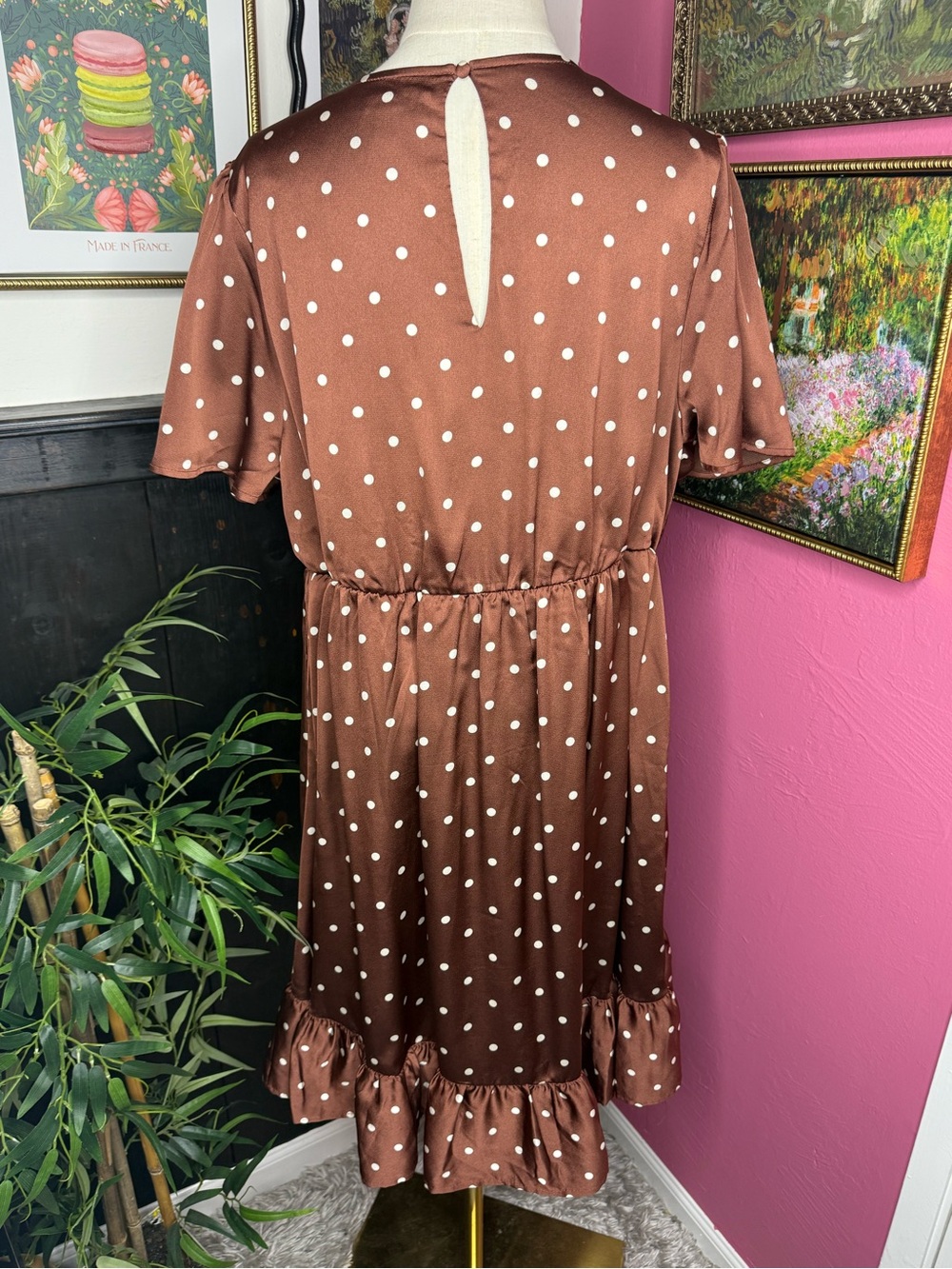TORRID V-Neck Satin Wrap Style Dress Polka Dot Brown & White Sz 1 - Picture 7 of 11